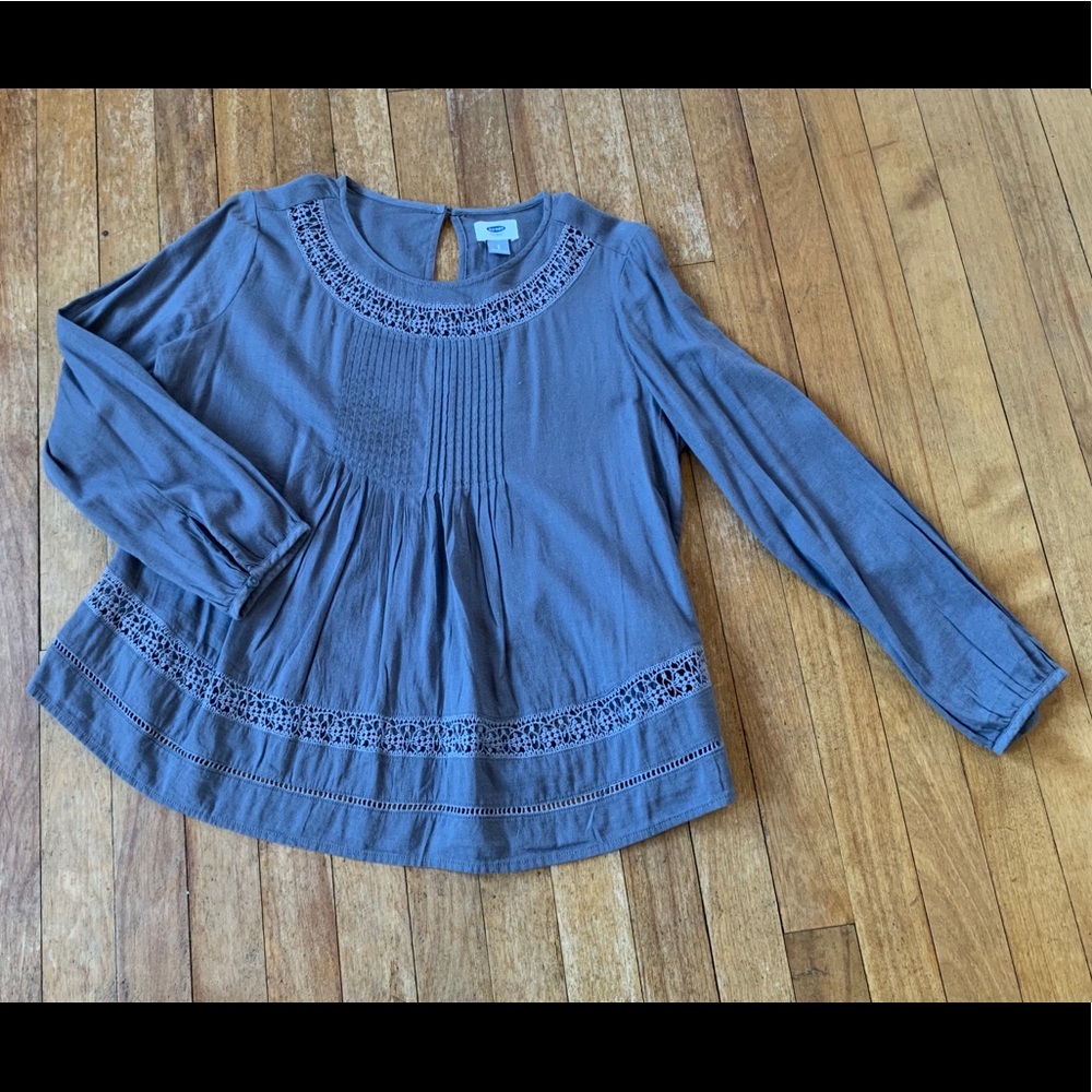 Grey cotton swing top with lace & pin-tuck detail